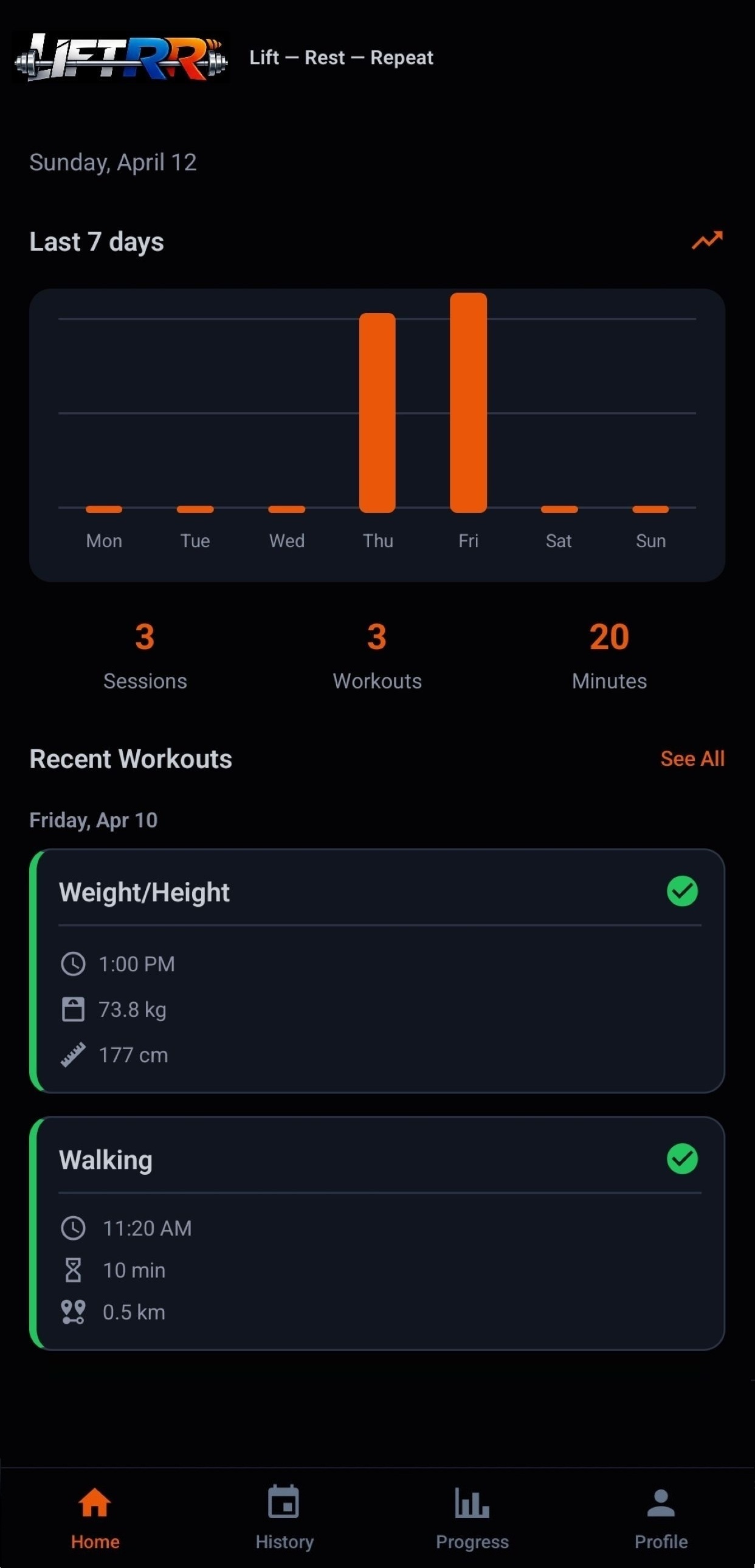 Lift - Rest - Repeat dashboard