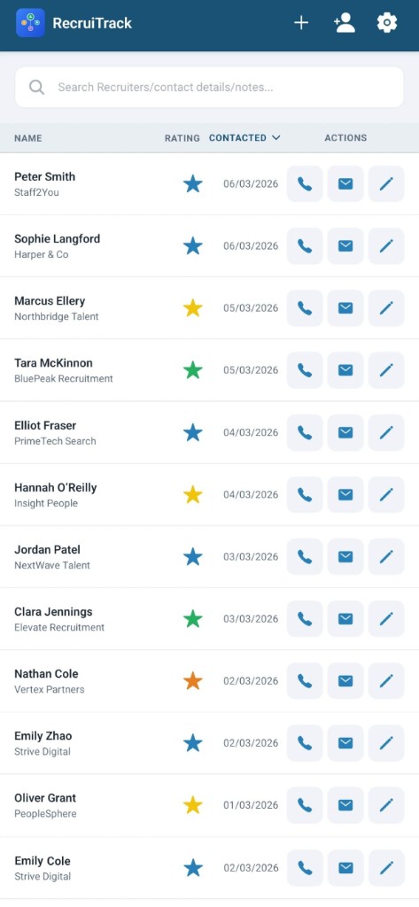 RecruiTrack – recruiter list view