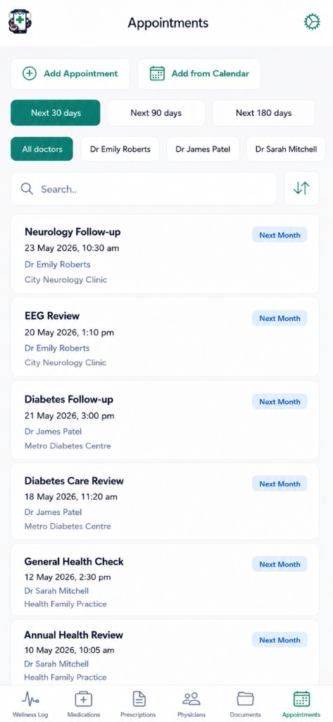 TreatmenTrack – appointments